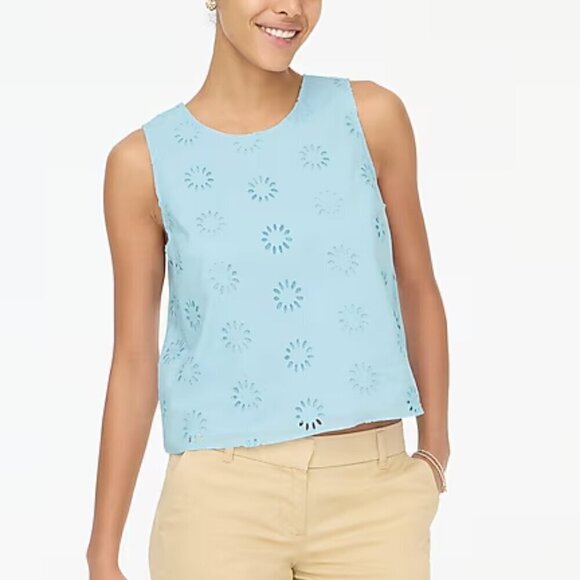 J. Crew Factory Tops - J. Crew Flower Eyelet Shell Keyhole Back Cotton Sleeveless Top Blue Size M NWT